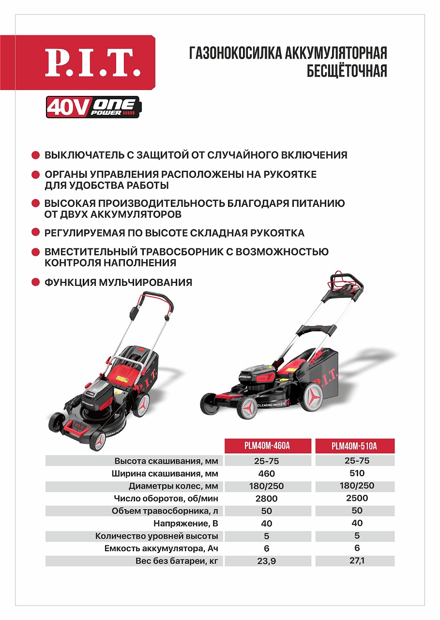 Аккумуляторные газонокосилки PLM40M‑460A и PLM40M‑510A Аккумуляторные газонокосилки PLM40M‑460A и PLM40M‑510A